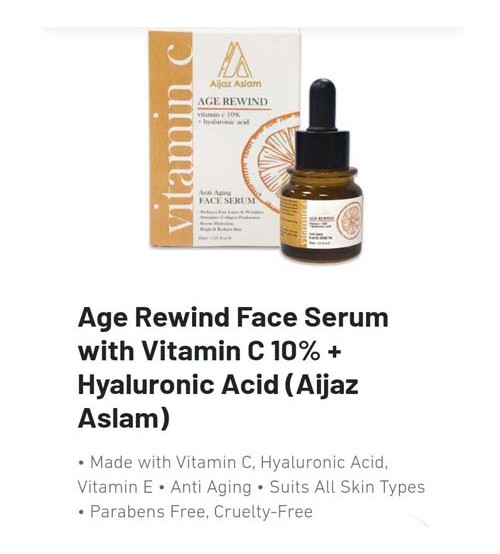 Ajaz Aslam Age Rewind Face Serum with Vitamin C 10% + Hyaluronic Acid